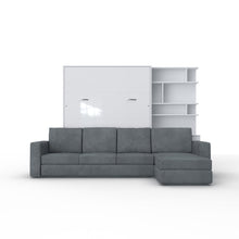 Load image into Gallery viewer, Maxima House Invento Queen Vertical Murphy Bed with a Corner Sofa and a Bookcase White