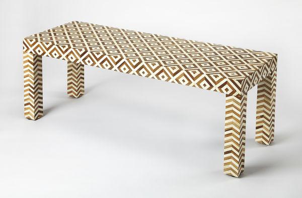 Benches - Butler Specialty Modern Wood & Bone Inlay Bench