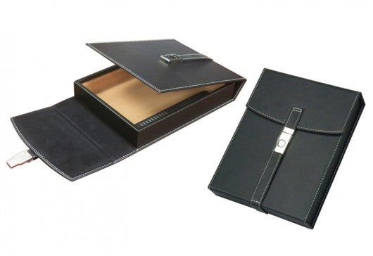 The Florence 10 Cigars Black Leather Travel Humidor w/ Chrome Buckle. Buy cigar humidors online.